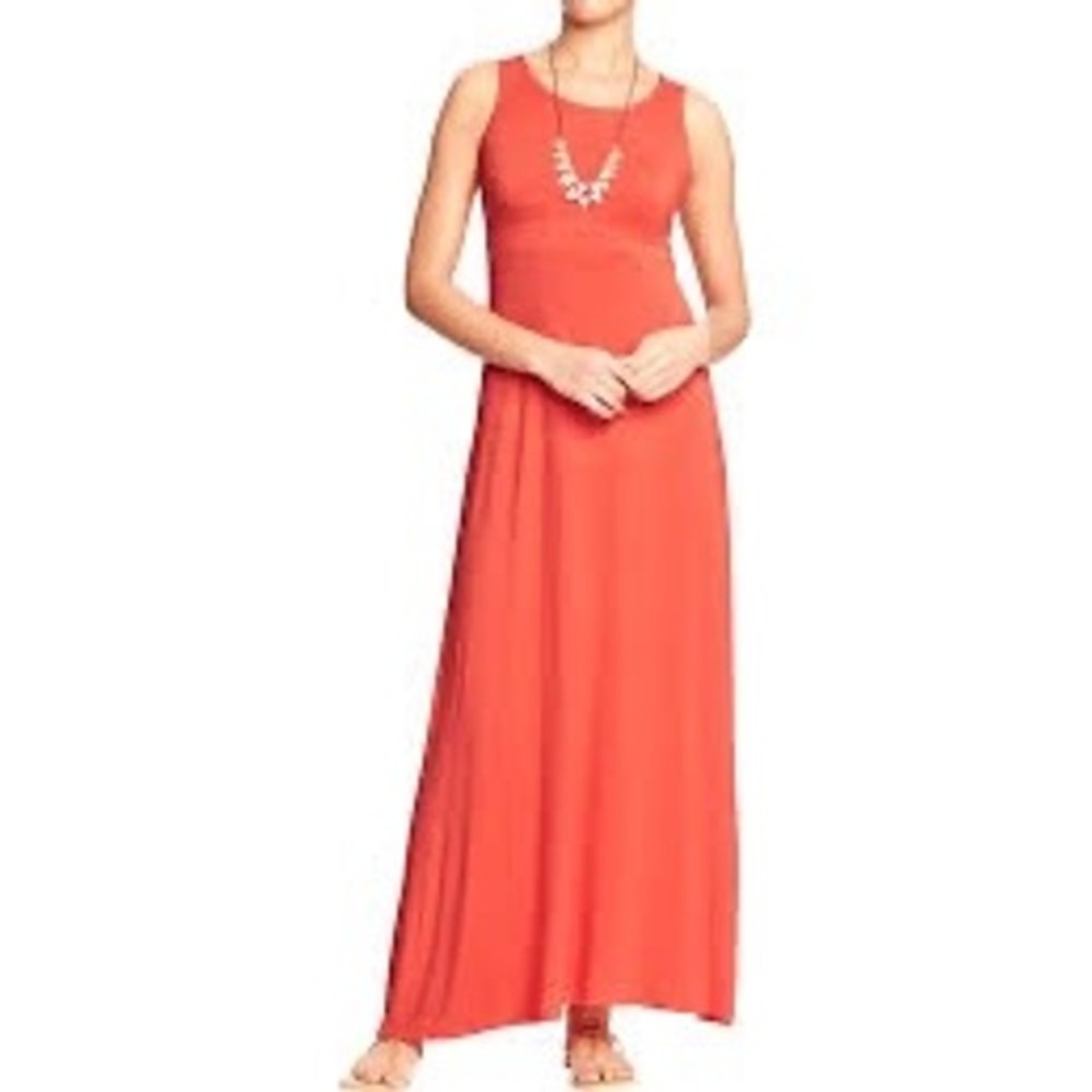 Old Navy High Neck Maxi Tank Dress Flaming Tulip Empire Waist Size XL Summery
